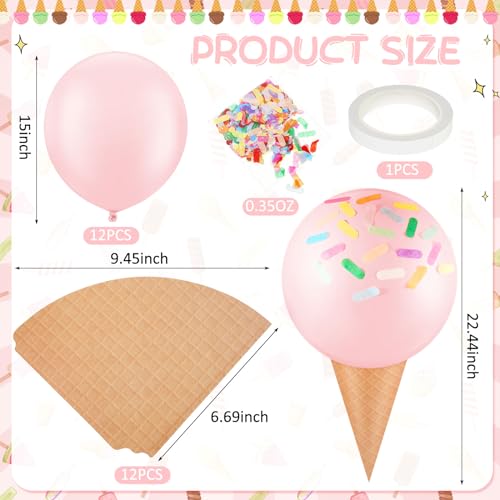 Image of WinnerWhy 12 Pcs Ice Cream Balloon and Wrapping Paper Cones Kit 25 Inch Ice Cream Sprinkles Confetti Birthday Party Decorations for DIY Supplies Summer Birthday Party(Macaron Color,Classic Styles)