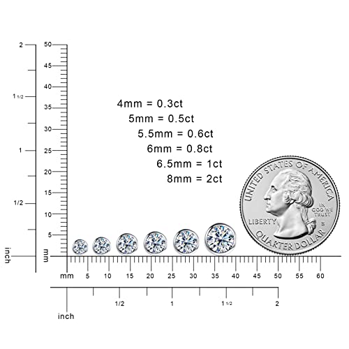 Inf.story Moissanite Stud Earrings, 0.6Ct-2Ct D Color Brilliant Round Cut Lab Grown Diamond 18K White Gold Plated 925 Sterling Silver Friction Backs Earrings For Women Or Men (Bezel 5Mm/Pair) #TOP1
