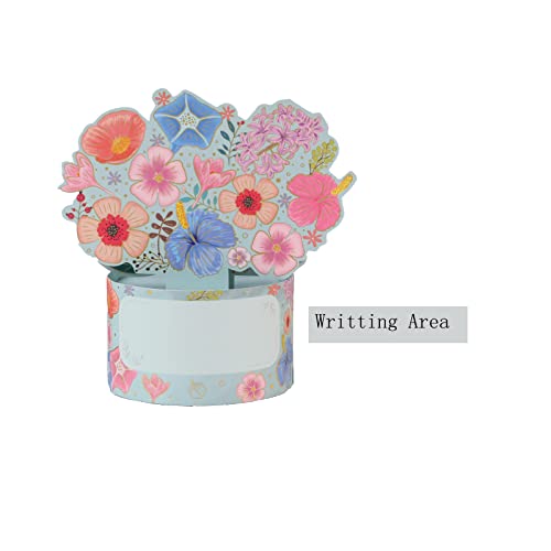 Paper Spiritz Paper Flower Bouquet Pop Up Card, 3D Flower Greeting Card For Mother's Day, Fathers' Day, Anniversary Card, Birthday Card, Love Card, Valentine Cards, Thank You Card, Congratulations Card With Envelope (Blue) #TOP2