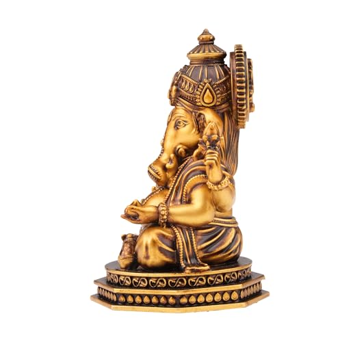 Image of Artarium Serene Blessings Divine Ganesha Idol Antique Gold Resin Ganpati Murti for Home Pooja Room, Office, Car Dashboard, Vastu & Spiritual Gift (2.5 Inch, Antique)