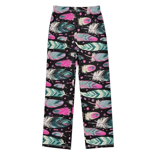 ZZXXB Feather Galaxy Print Boys Long Pants Soft Trousers Elastic Waist Kids Lounge Bottoms with Pockets S-XL