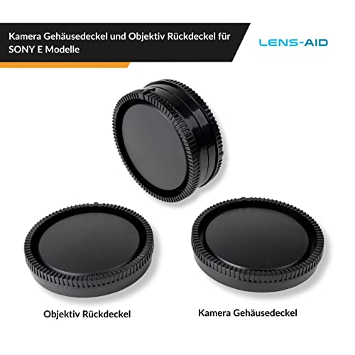 Lens-Aid Set Gehäusedeckel + Objektivdeckel (hinten) passend für Sony Kamera Body und Objektiv mit E Mount Bajonett