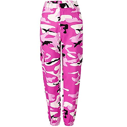 Shevog Pantalon cargo taille haute camouflage militaire élastique avec poches pour femme, rose, 36-38