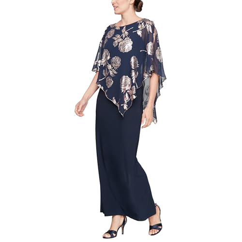 S.L. Fashions Women's Long Cape Mother of The Bride Dress, Formal Gown, New Navy/Rose Gold, 6 by S.L. Fashions - Used condition - US$34.69