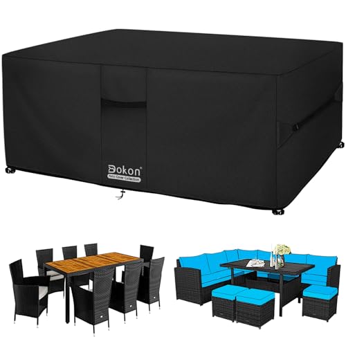 Dokon Housse Salon de Jardin Exterieur avec Aérations, Imperméable, Résistant au Vent, Anti-UV Tissu Oxford 420D Bache Meubles Housse de Protection Table de...