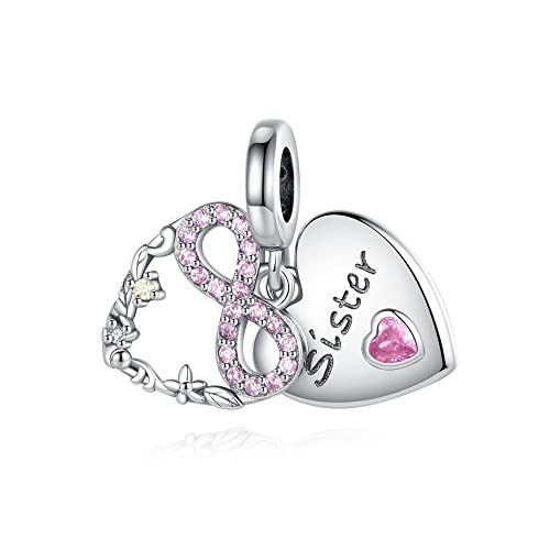 Lkwidi Donna Ciondolo-Cuore di sorella Dangle Argento 925 Colgantes con Zirconia cubica per Charm Bracciale