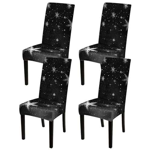 Image of Nuxovilar 4PCS Snowflake Pattern Minimalist Stretch Chair Covers | Stretch Slipcover Minimalist Protector Snowflake Wrap Seat Guard Dining Room Home Cafe Party (Snowflake Pattern)