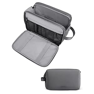 BAGSMART Toiletry Bag for Men, Travel Toiletry Organizer Dopp Kit Water-resistant Shaving Bag for Toiletries Accessories, Door Room Essentials,Grey-large