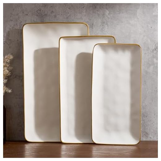 Famiware Serving Platter, Rectangular 15.67/14.1/12.6inch Serving Dishes for Entertaining, Dishwasher Safe, Stoneware Serving Trays for Party, Food, Turkey, Snack, Cheese, Reactive Glaze, Matte White