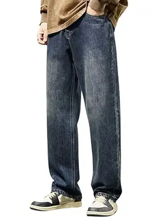 GRECIILOOKS Jeans for Man | Loose Fit | Baggy | Relaxed Fit | Button Closure | Denim