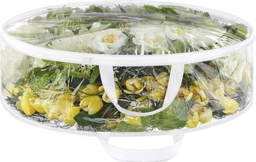 Whitmor Clear Wreath Storage Container with Tear Resistant PE Material, 30" Christmas Storage Bag with Reinforced Handle and Zipper for Artificial Wreath, Garland and Holiday Decor Organization
