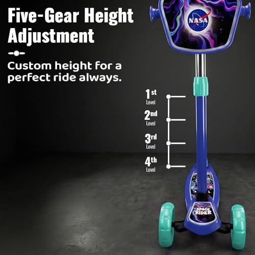 Image of StarAndDaisy X NASA Kick Scooter for Kids 3+ Years, Foldable Skate Scooter for Children Boys & Girls with Multi-Level Height Adjustment, LED Wheels and Brakes -(Officially Licensed) Blue