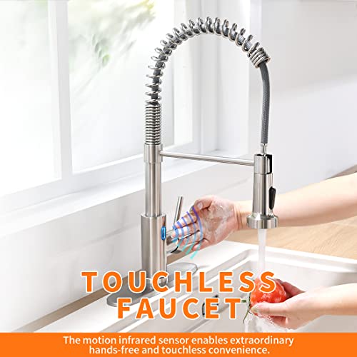 Owofan 1078SN-LED Touchless Kitchen Faucet With Pull Down Sprayer Led Light Single Handle Kitchen Sink Faucet Motion Sensor Smart Hands-Free thumb #1