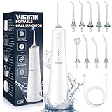 VIMMK Water Flosser, Cordless Water Dental Flosser, 9 Jet Tips 5 Modes 300ML IPX7 Waterproof, Portable Rechargeable Oral Irrigator for Home Travel - Gums, Orthodontic, Braces Care - Black (White)