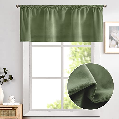 Lazzzy Scalloped Velvet Valance Blackout Thermal Insulated Curtain Green Tie Up Small Window Valance Room Darkening Valance For Living Room Valance Curtain 18 Inch Rod Pocket 1 Panel Sage Green #TOP2
