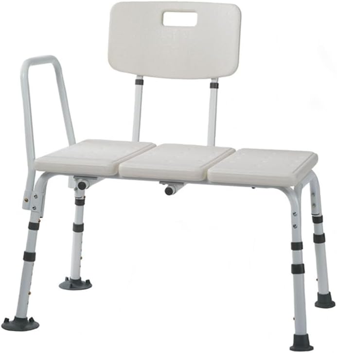 VMS Deluxe Shower Transfer Bench, White | Anti Slip, Adjustable Height, Medical Grade Bath Chair for Elderly and Disabled | Lightweight, Fits Most Shower and Bathtub Sizes