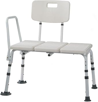 VMS Deluxe Shower Transfer Bench, White | Anti Slip, Adjustable Height, Medical Grade Bath Chair for Elderly and Disabled | Lightweight, Fits Most Shower and Bathtub Sizes