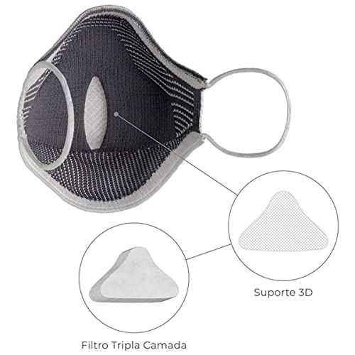 Máscara Fiber Knit AIR + 30 Filtros de Proteção + Suporte 3D (Cinza Mescla, G)