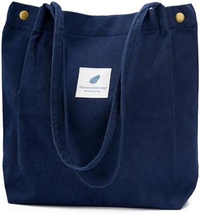 Corduroy Tote Bag Cute Tote Bags for Women Shoulder Bag with Inner Pocket for Work Beach Travel and Shopping Grocery