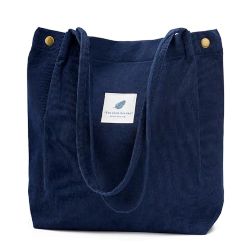 Image of Corduroy Tote Bag Cute Tote Bags for Women Shoulder Bag with Inner Pocket for Work Beach Travel and Shopping Grocery
