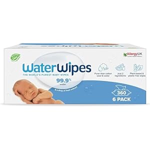 WaterWipes plastikfreie, originale Reinigungstücher für Babys, 360 Stück (6 Packungen), 99,9 % wasserbasierte Reingugnstücher, unparfümiert für empfindliche Haut