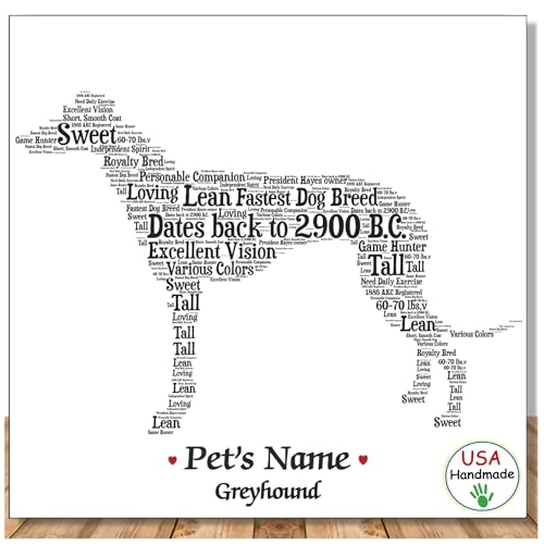 PetArt.us Greyhound – Personalized Art Print – Custom Pet Name, Gift for Dog Lovers or Pet Memorial, Gift Wrapped Home Decor, Handmade in the USA