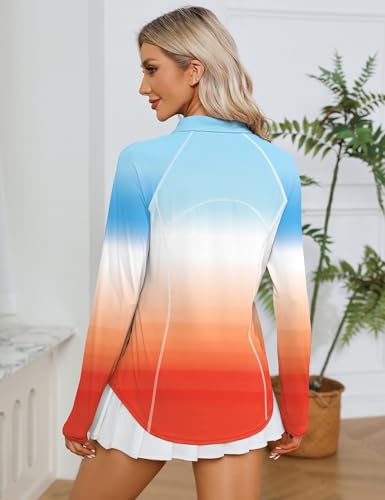 Image of LOMON Women Long Sleeve Shirts Sun Protection 1 /4 Zip Summer Quick Dry Hiking Shirts Quarter Zip Pullover for Women