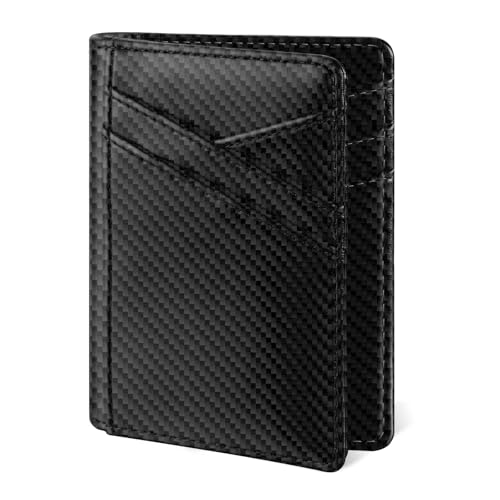 Miroddi Men's Wallet, Bifold Minimalist Wallets for Men, Leather Front Pocket Wallet, Credit Card Holder for Men, RFID Blocking Wallet, 9 Card Slots and 4 Storage Pockets, Carbon Black