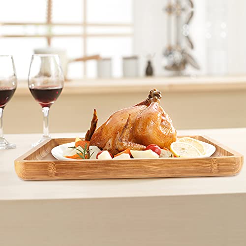 Muklei 4 Pack 12 Inches Square Bamboo Tray, Natural Bamboo Serving Platter thumb #5