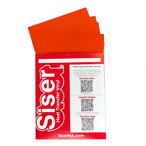 SISER EasyWeed Heat Transfer Vinyl HTV for T-Shirts 12 x 12 Inches 5 Precut Sheets (Orange)