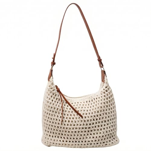 Sac de plage tissé creux Boho léger avec poignée en cuir véritable
