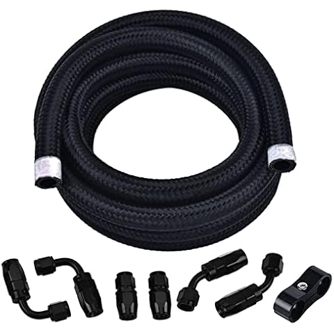 BAGARAATAN 3/8″6AN Fuel Line Kit,10FT Nylon Stainless Steel Braided Fuel Line Oil/Gas/Fuel Hose End Fitting Hose,6pcs Swivel Fuel Hose Fitting Adapter Kit Cover