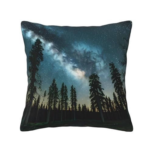 MCXWD Funda de cojín universal con estampado de cielo nocturno con árboles, para el hogar, coche, campamento, sofá, funda de cojín cuadrada