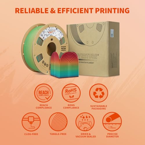 Image of OVERTURE Rock PLA Filament 1.75mm, Marble PLA 3D Printer Filament 1kg Spool (2.2lbs), Dimensional Accuracy + /- 0.02 mm, Fit Most FDM Printer (Rock Rainbow)