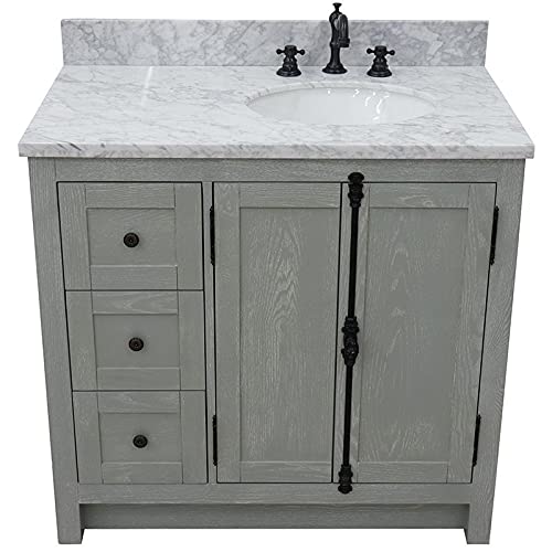 Plantation Solid Wood Vanity With Right Oval Sink In White/Gray Ash #TOP7