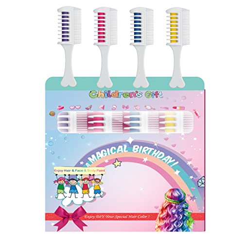 New Hair Chalk Comb Temporary Hair Color Dye for Girls Kids, Washable Hair Chalk for Girls New Year Birthday Party Cosplay DIY Mother's Day, Children's Day, Christmas (Purple, Pink, Blue, Yellow)