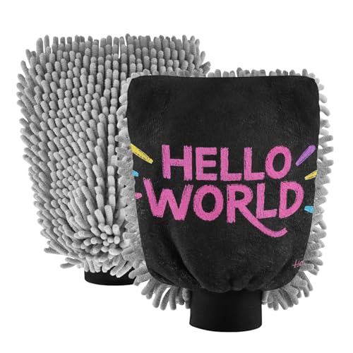 Hello World Graffiti Style Car Wash Mit Scratch Free Wash Mitten for Cars Car Hand Brush