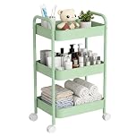 Siocok 3 Tier Metal Storage Trolley on Wheels, Storage Cart, Rolling Utility Cart, Easy Assembly for Home Kitchen, Bathroom Laundry and Office (Green)