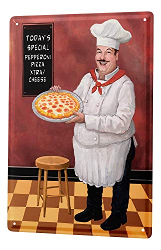 TGDB Tin Sign Food Restaurant Decoration Pizza Chef Barstool Metal Plate Size 8x12