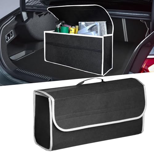 Auto Kofferraum Organizer, Faltbar Kofferraumtasche mit Klettbändern, Rutschfest Filz Auto Organizer Kofferraum, Auto box Kofferraum Toolbag Auto Zubehör - Geeignet für alle Fahrzeuge (Schwarz, Groß)