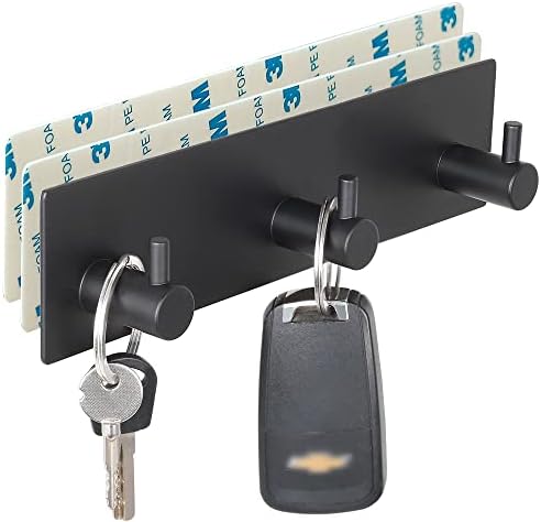 VIRFIN Key Hooks for Wall, Self Adhesive Key Holder for Wall with 2 Self-Adhesive Tapes, No Damage Key Holder Rack for Wall with 3 Key Hooks for Entryway, Door, Bathroom, Kitchen(Black)