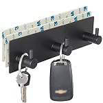 Key Holder for Wall with 2 Self-Adhesive Tapes, No Damage Key Holder Rack for Wall with 3 Key Hooks for Entryway, Door, Bathroom, Kitchen(Black)