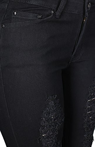 2LUV Women's Stretchy 5 Pocket Destroyed Dark Denim Ripped Skinny JeansÂ4