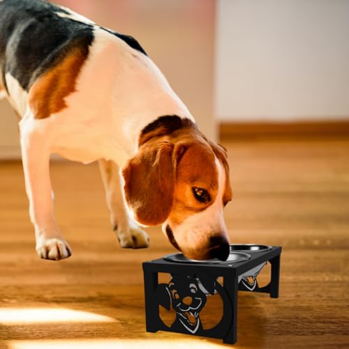 Image of COGO Frosty Pet Feeder| 2 Stainless Steel Bowls (800 ml Each) | Elevated Feeding Bowls for Medium & Large Dogs & Cats | 5.5 x 7.5 x 15 inch | Strong & Stable Metal Frame | Colour: Matt Black