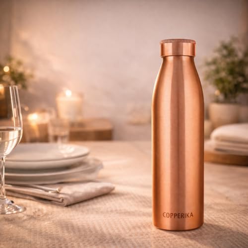 Image of Classic Copper Water Bottle 1 ltr litre + 1 COPPER TONGUE CLEANER FREE Original Tamba Heavy Build | Gift Item | Return GIft Item With Ayurvedic & Other Health Benefits For All Users