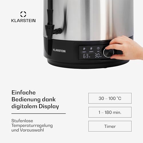 Foto von Klarstein Einkochautomat mit Hahn, 40L Glühweinkocher, Edelstahl-Glühweinkocher mit Zapfhahn, Großer Heißwasserspender, 2500W Einkochautomat für Getränke & Speisen, Elektrischer Einkochtopf 30-100°C