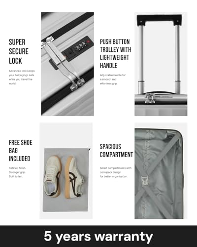 Image of SNITCH Rubik Laptop Cabin Size Off White Polycarbonate Hard Travel Suitcase - Trolley Bag Small & Luggage with 8 Wheels, Premium Lock, Laptop Compartment & Free Shoe Bag