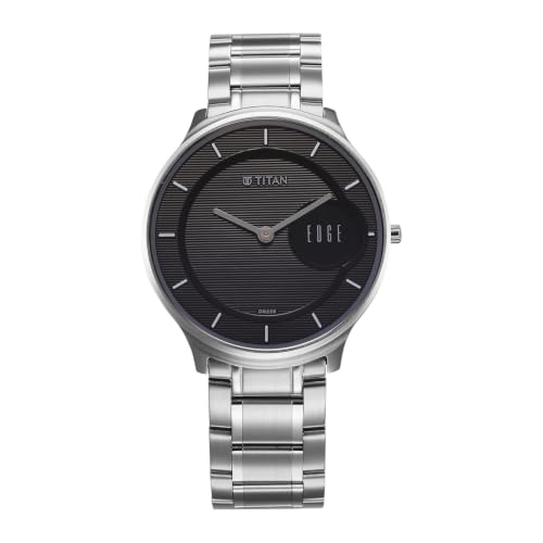 Image of Edge Plain 2 Hands Slim Grey Round Dial Steel Colour Stainless Steel Strap Mens Watch - NU10044SM01