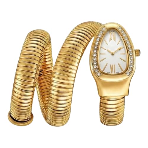 Image of Serpentine Snake Watch for Woman with Spiral Bracelet, Green Dial Watch for Woman with Quartz, Stylish Analog Waterproof Serpenti Watches Women