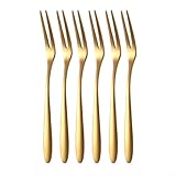 Eawfgtuw Juego de 6 tenedores de frutas de acero inoxidable de 13 cm para pasteles, postres, sushi, aperitivos, 304 resistentes al óxido para loncheras, color dorado